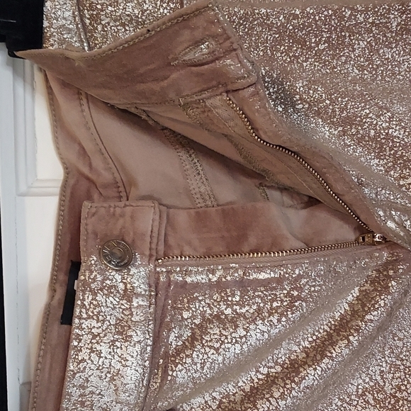7 For All Mankind Ankle Skinny Velvet Jeans Metallic Gold - Picture 8 of 12